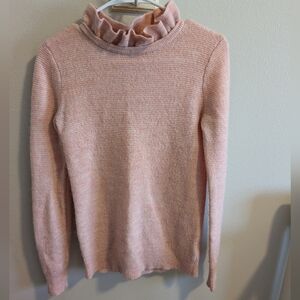 J. Crew XS Women's Ruffle High Neck Light Pink Alpaca Sweater Long Sleeve EUC